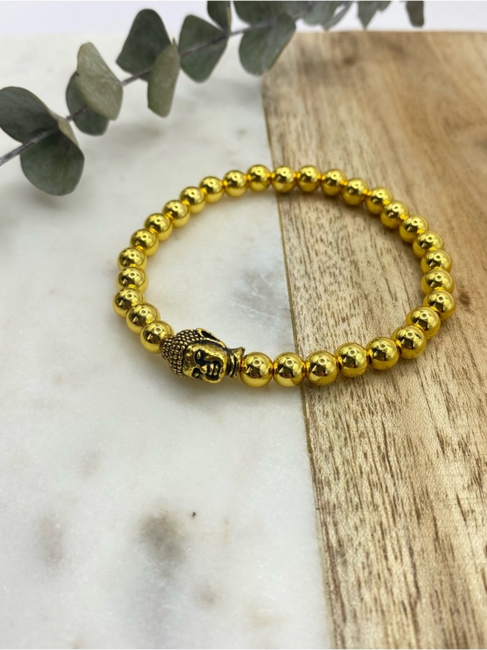 Gold Beaded Buddha Charm Bracelet